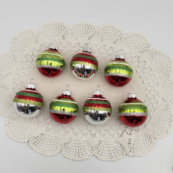 Lot 7 Christopher Radko Christmas Ornament Shiny Brite Reflector Indent Stripe - Picture 7 of 9